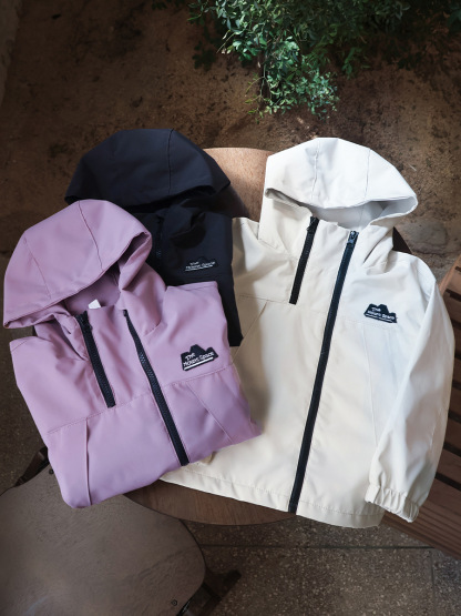 女童春季防風防潑水連帽雙拉鏈衝鋒衣