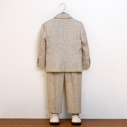 兒童秋冬英倫格子西服