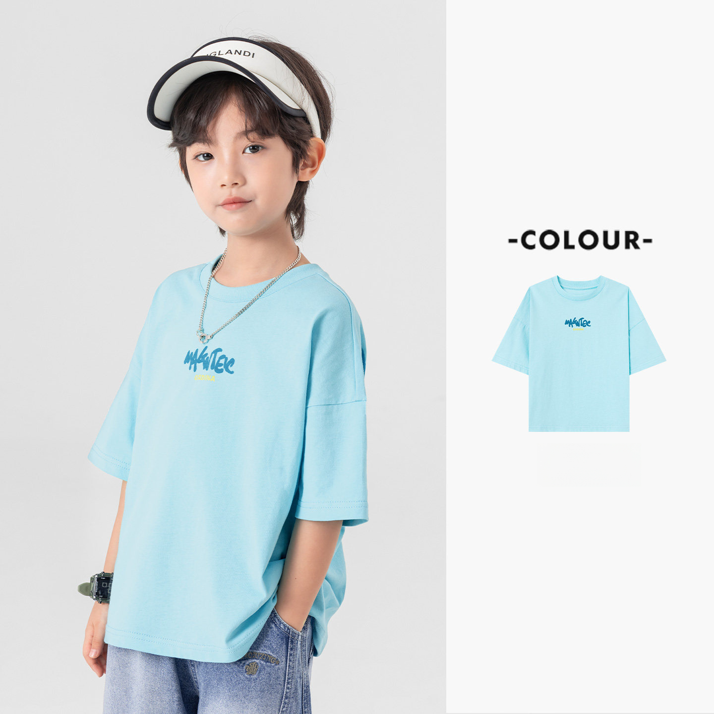 男童撞色字母塗鴉短袖T恤