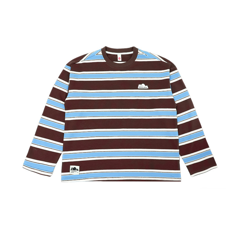 兒童春季休閑撞色條紋寬鬆套頭長袖T恤