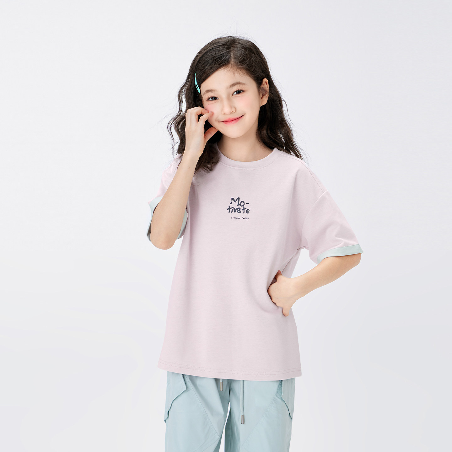 女童雙面撞色雙紗T恤