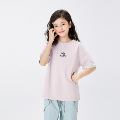 女童雙面撞色雙紗T恤