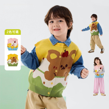 春季兒童萌熊針織馬甲