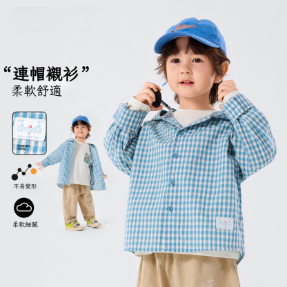 春季新款兒童藍色連帽襯衫