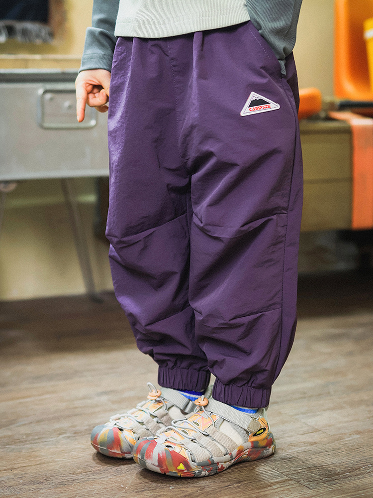 兒童山系撞色口袋束腳工裝機能褲