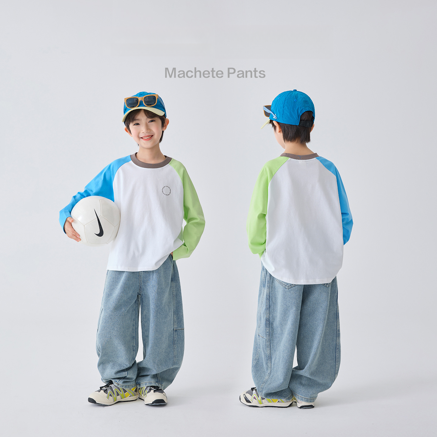 男童春季寬鬆闊腿牛仔彎刀褲