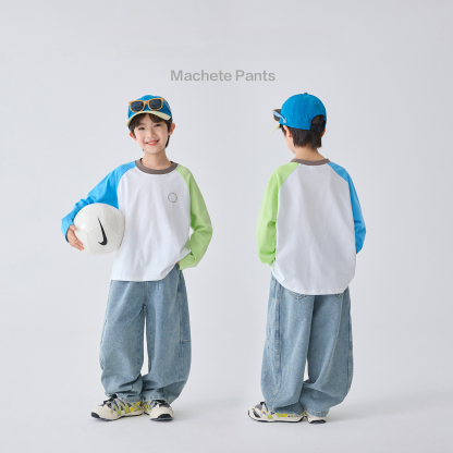 男童春季寬鬆闊腿牛仔彎刀褲