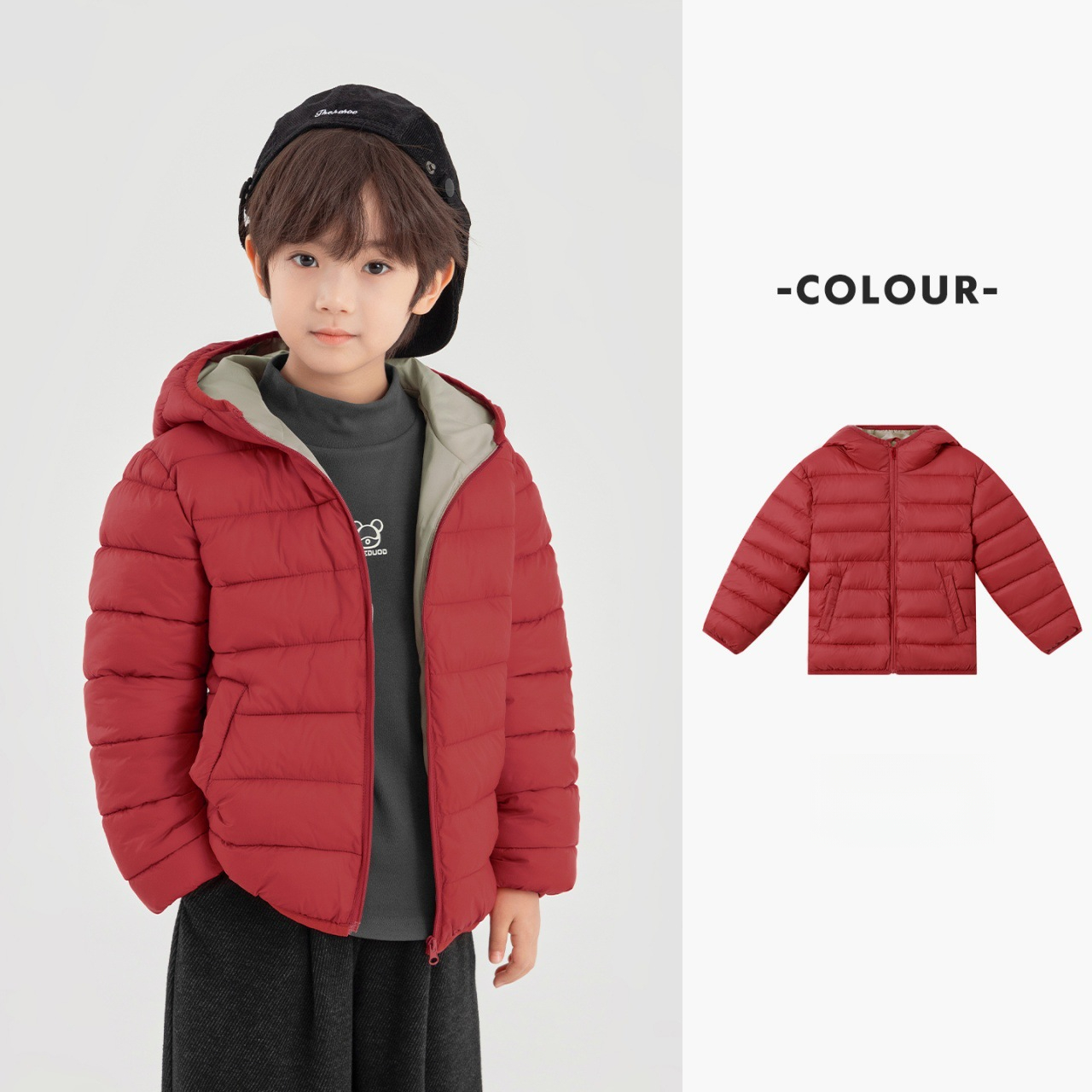 兒童秋冬雲感連帽防潑水棉服