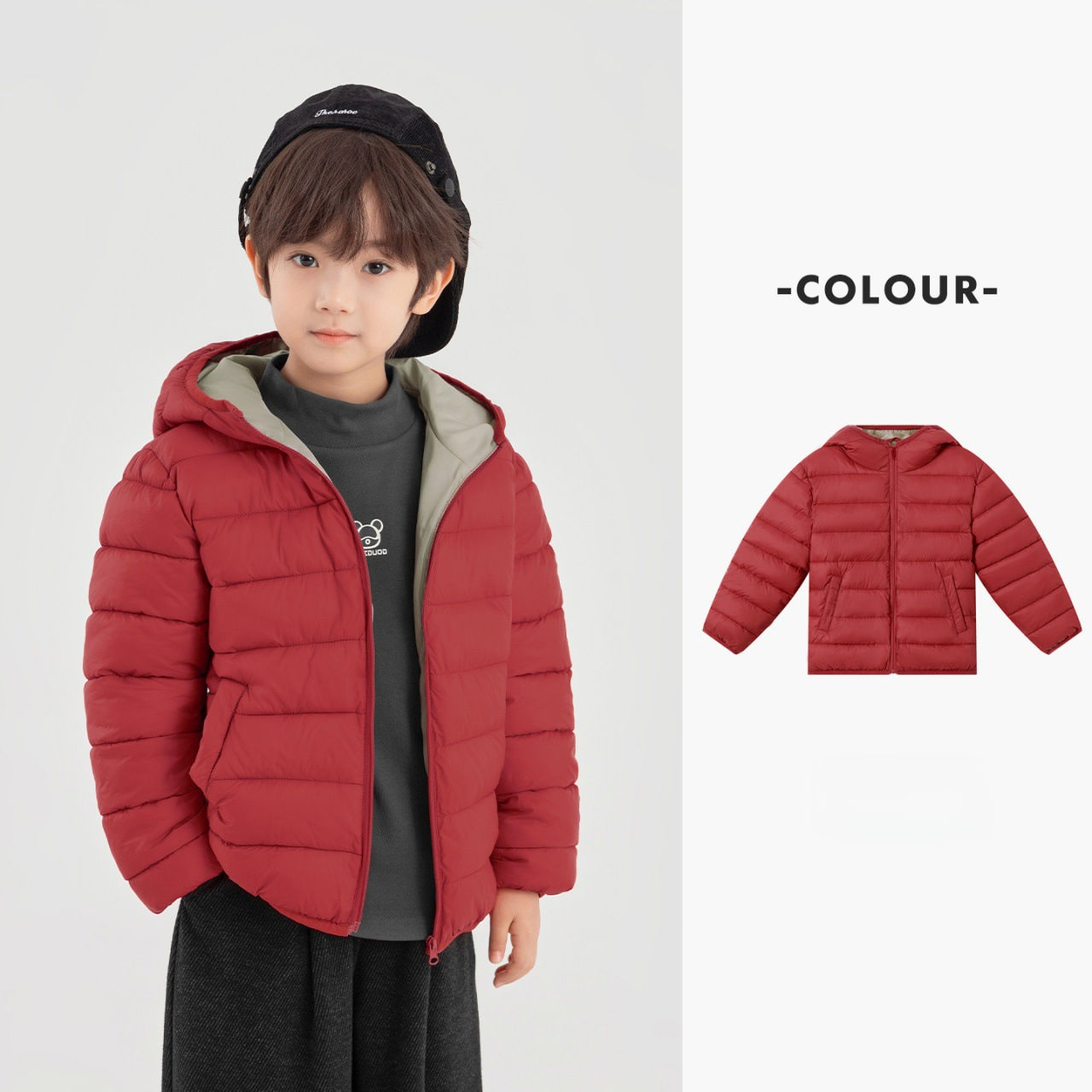 兒童秋冬雲感連帽防潑水棉服