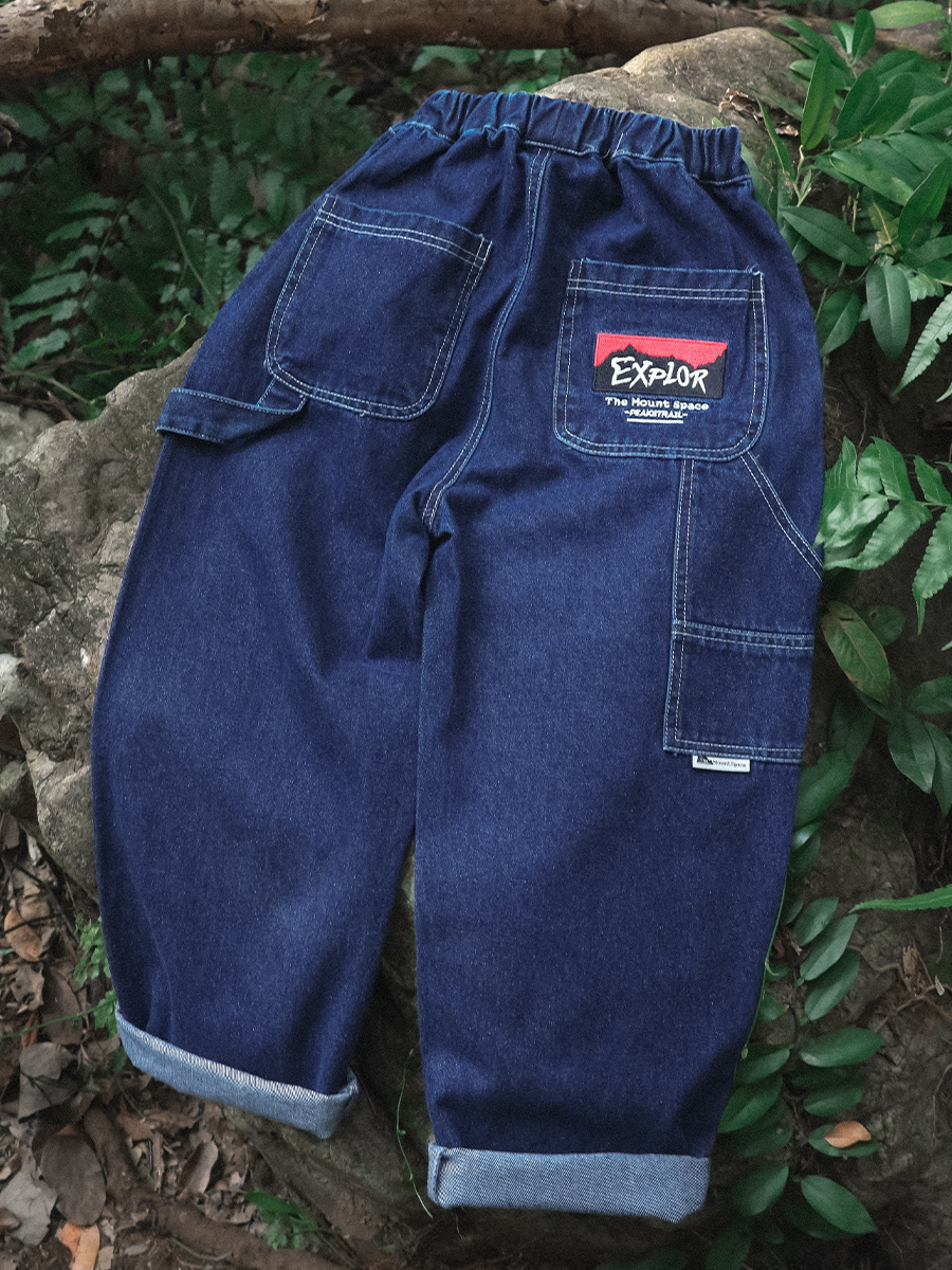 兒童春季復古工裝水洗直筒牛仔褲