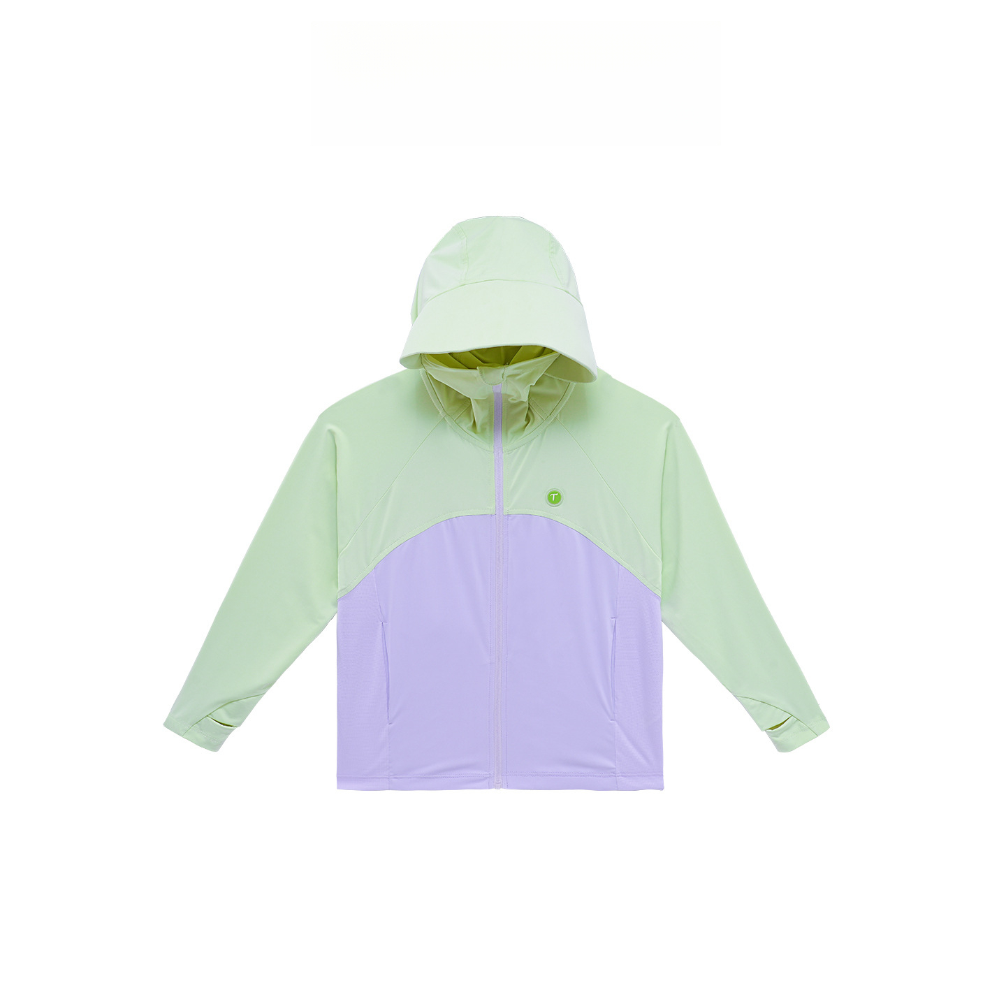 女童撞色拼接網孔連帽防曬服