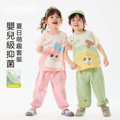 兒童夏季卡通印花短袖T恤兩件套