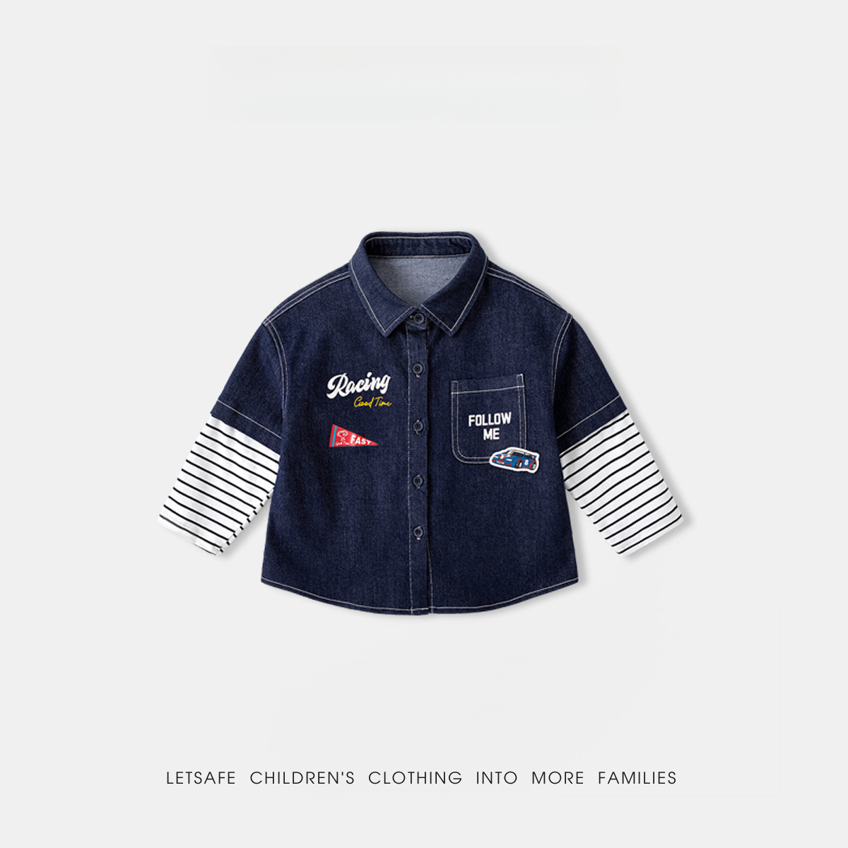 春季男童新款拼接袖上衣牛仔外套襯衫