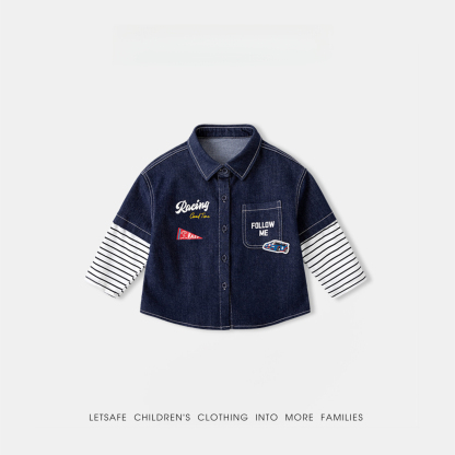 春季男童新款拼接袖上衣牛仔外套襯衫