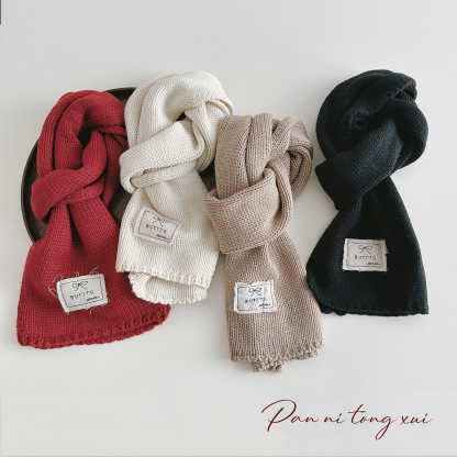 兒童純色秋冬保暖針織毛線圍脖