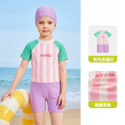 兒童夏季條紋連體衝浪泳衣
