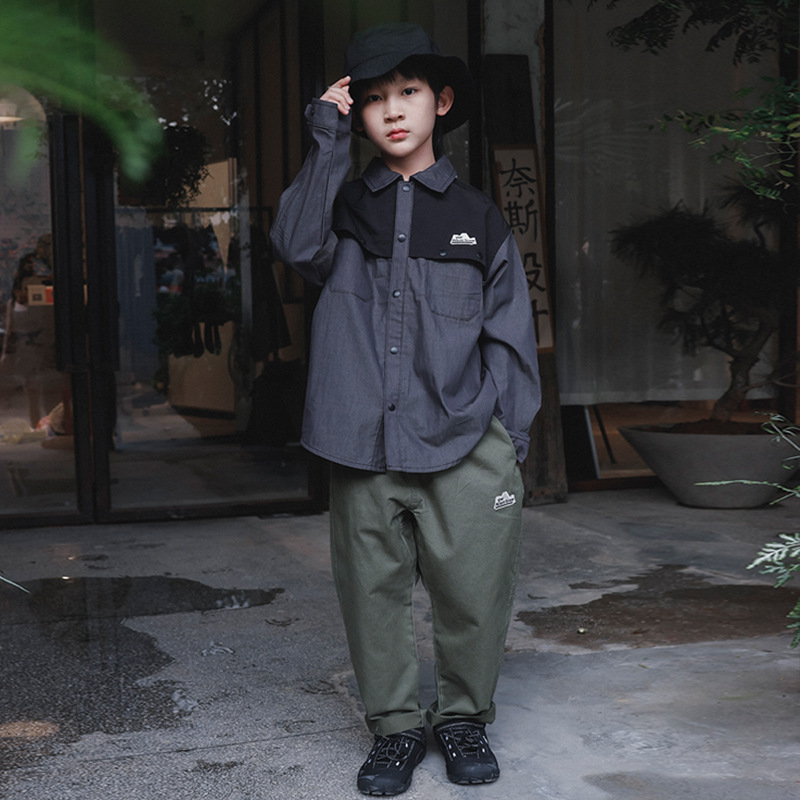 兒童山系拼接速乾長袖T恤