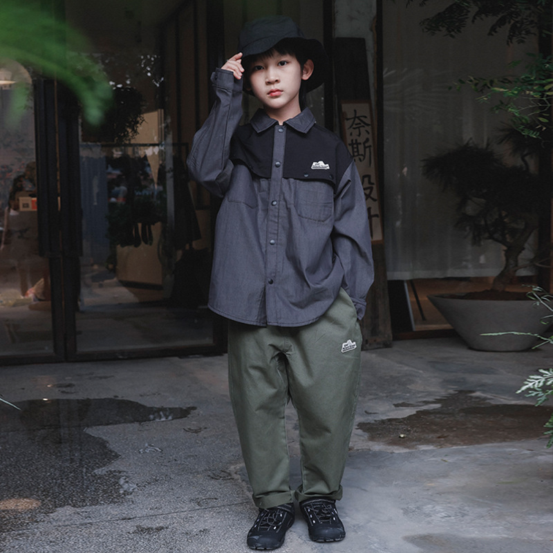 兒童山系拼接速乾長袖T恤