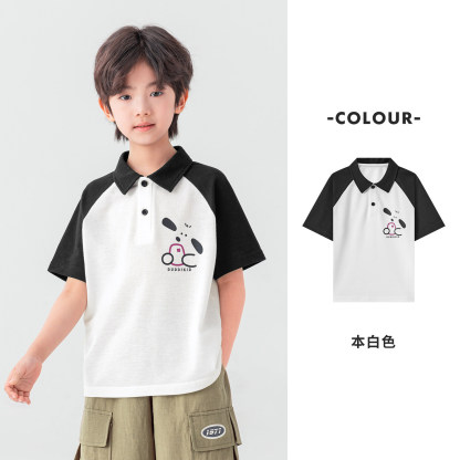 男童夏款撞色小狗印花POLO短袖
