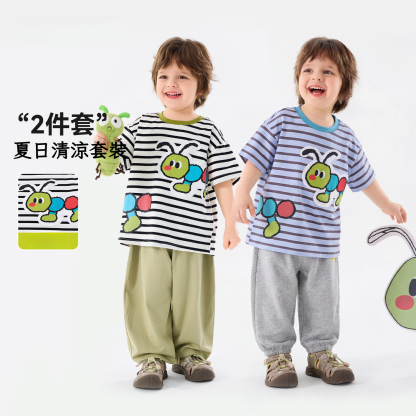男童毛毛蟲短袖短褲透氣套裝