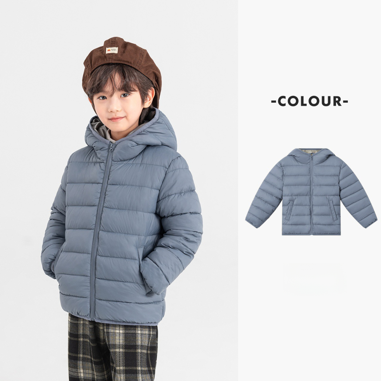 兒童秋冬雲感連帽防潑水棉服