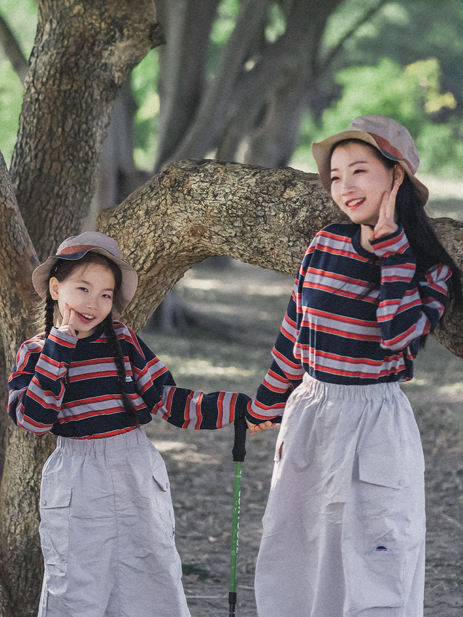親子裝女童春季撞色條紋休閑長袖打底衫