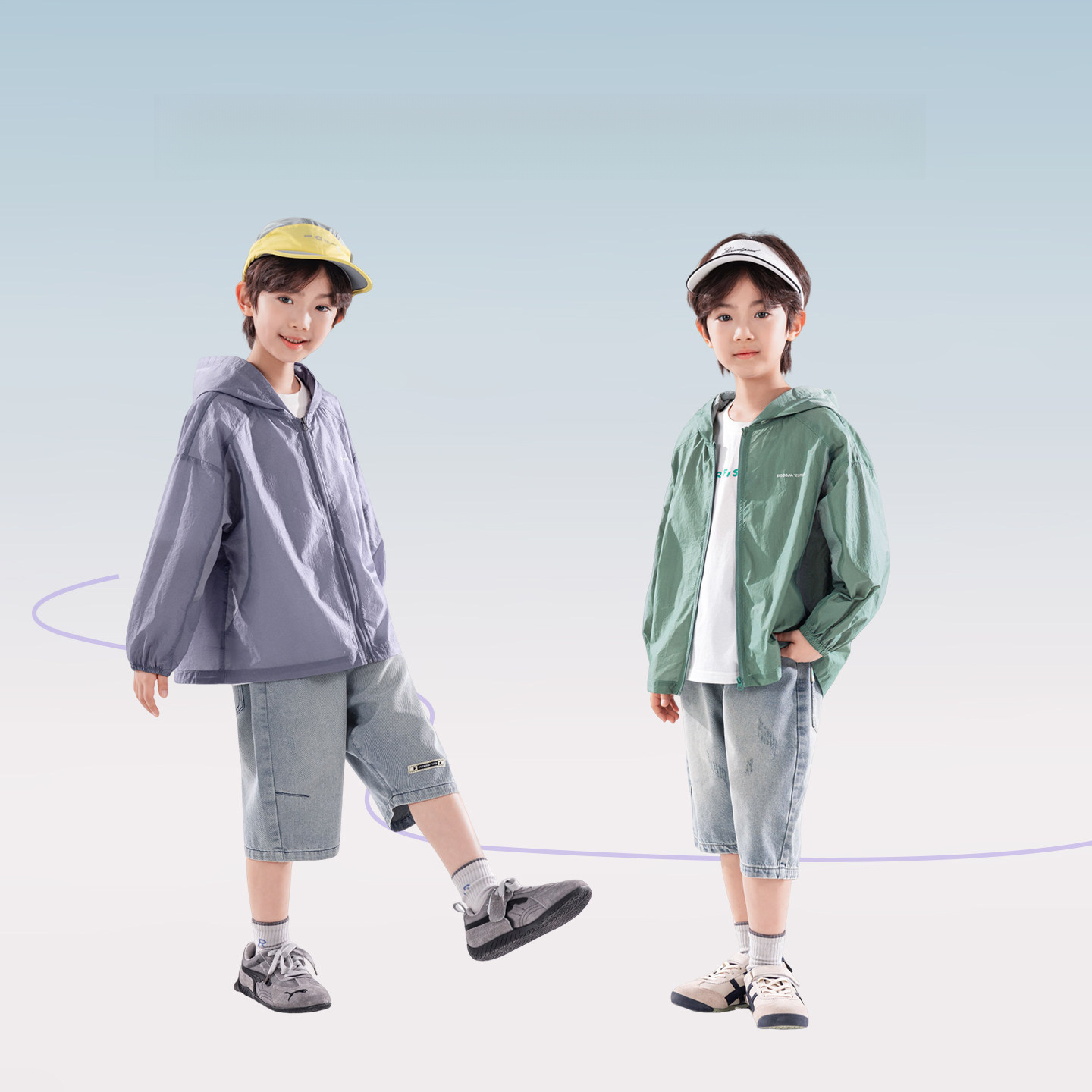 男童夏日拼色原紗運動寬鬆防曬衣