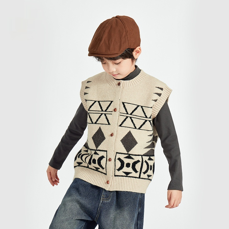 男童提花毛衫坎肩開衫馬甲背心