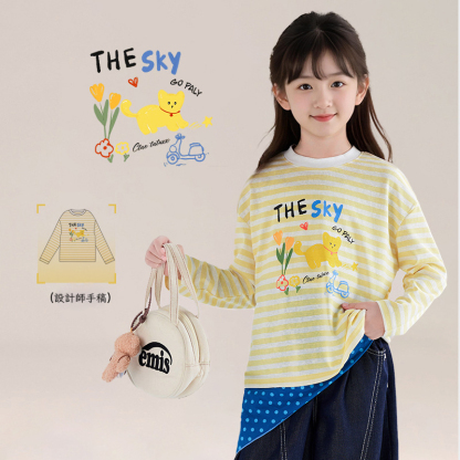 春秋女童萊薩爾天絲牛仔褲闊腿褲休閑長褲