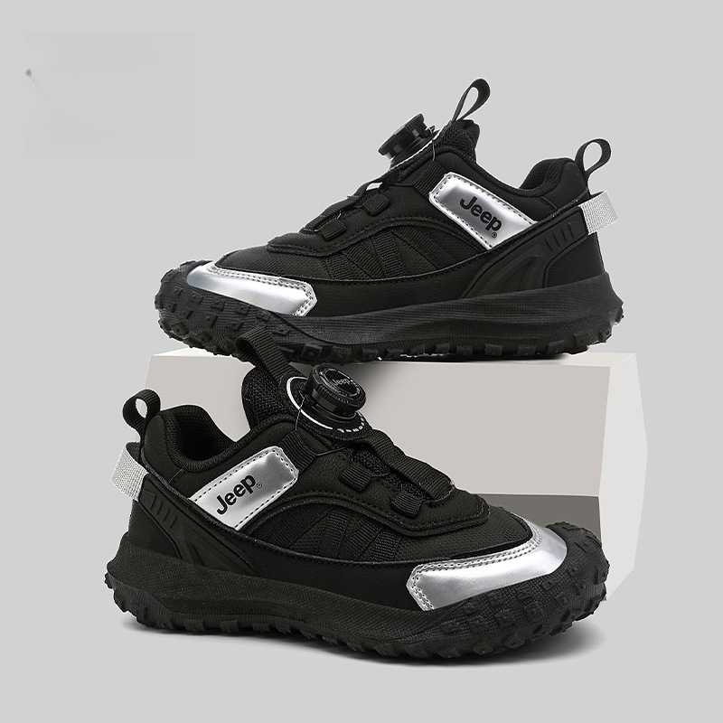 兒童春秋紐扣防滑登山跑步鞋