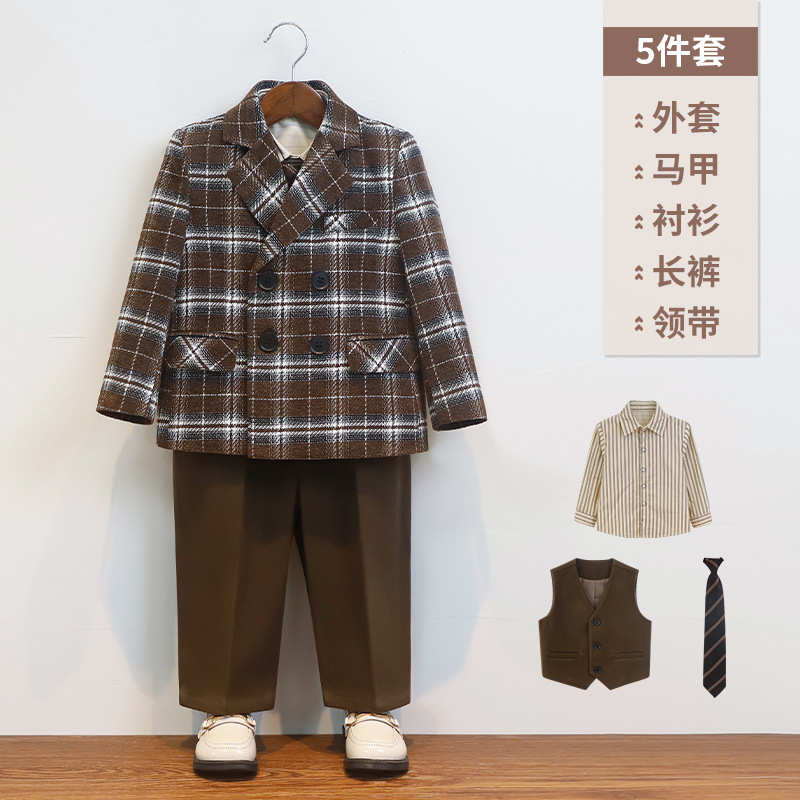 兒童秋冬休閒格子外套西服