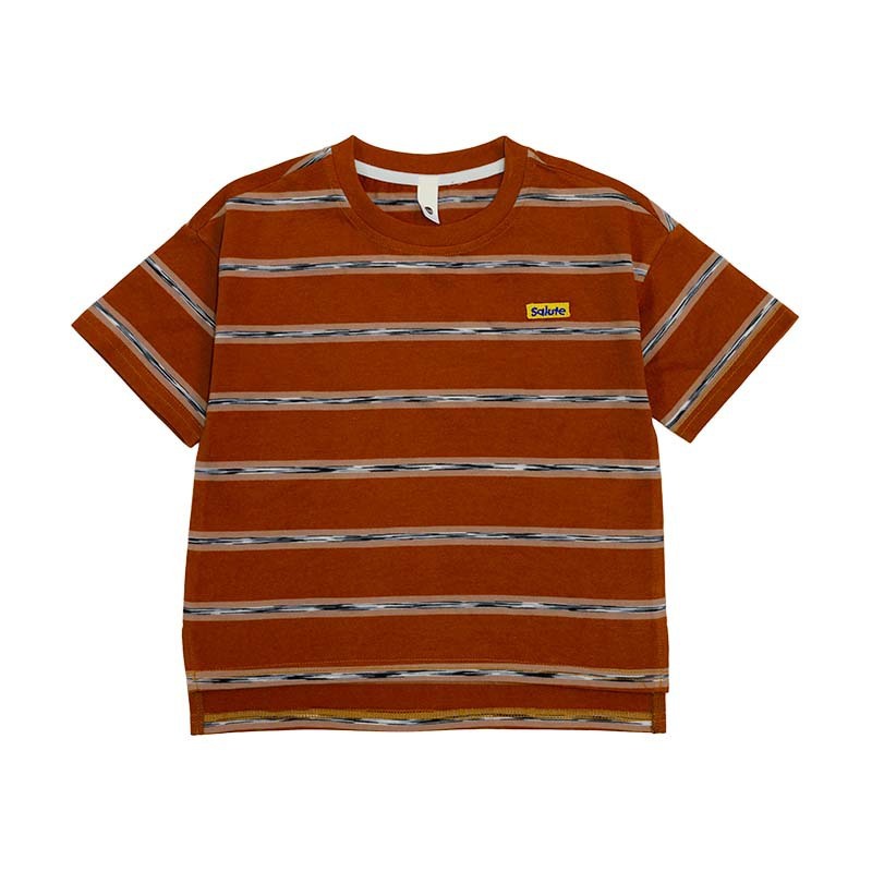 中大童寬鬆純棉撞色條紋t恤