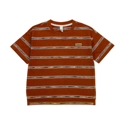 中大童寬鬆純棉撞色條紋t恤