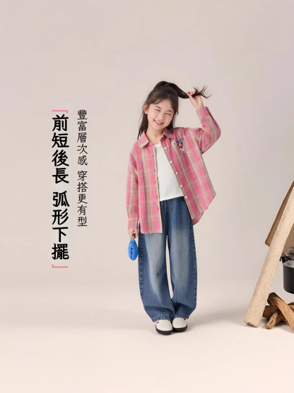 春季女童撞色格子襯衫