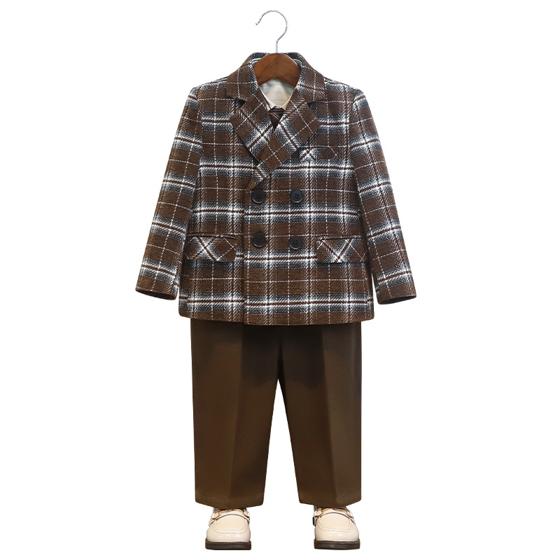 兒童秋冬休閒格子外套西服