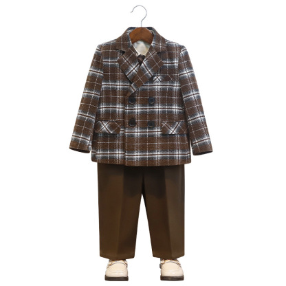 兒童秋冬休閒格子外套西服