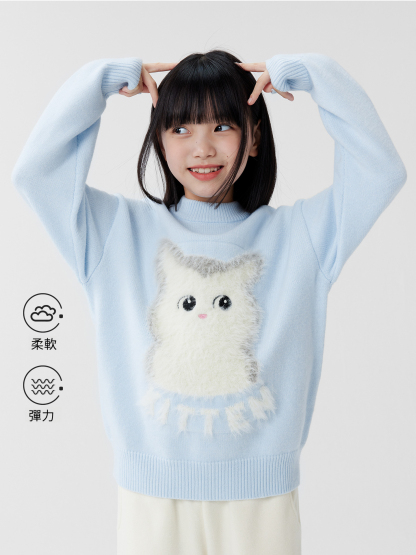 女童卡通小狗針織毛衣