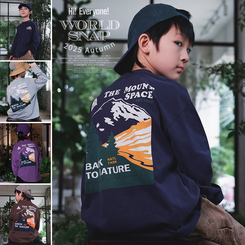 兒童秋季戶純棉圓領長袖T恤