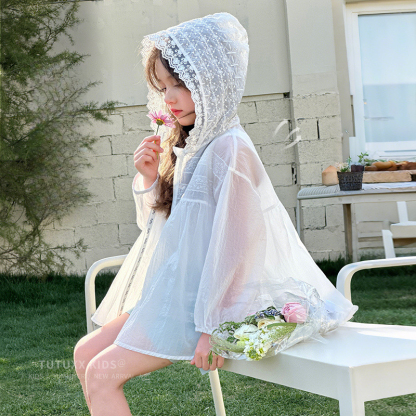 兒童夏季戶外拼接蕾絲花邊速幹外套