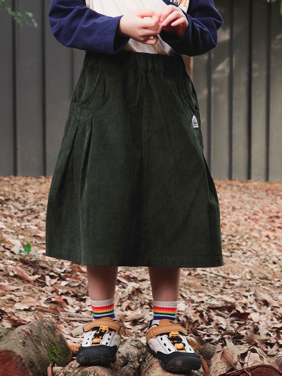 女童春季復古純色燈芯絨A字半身裙