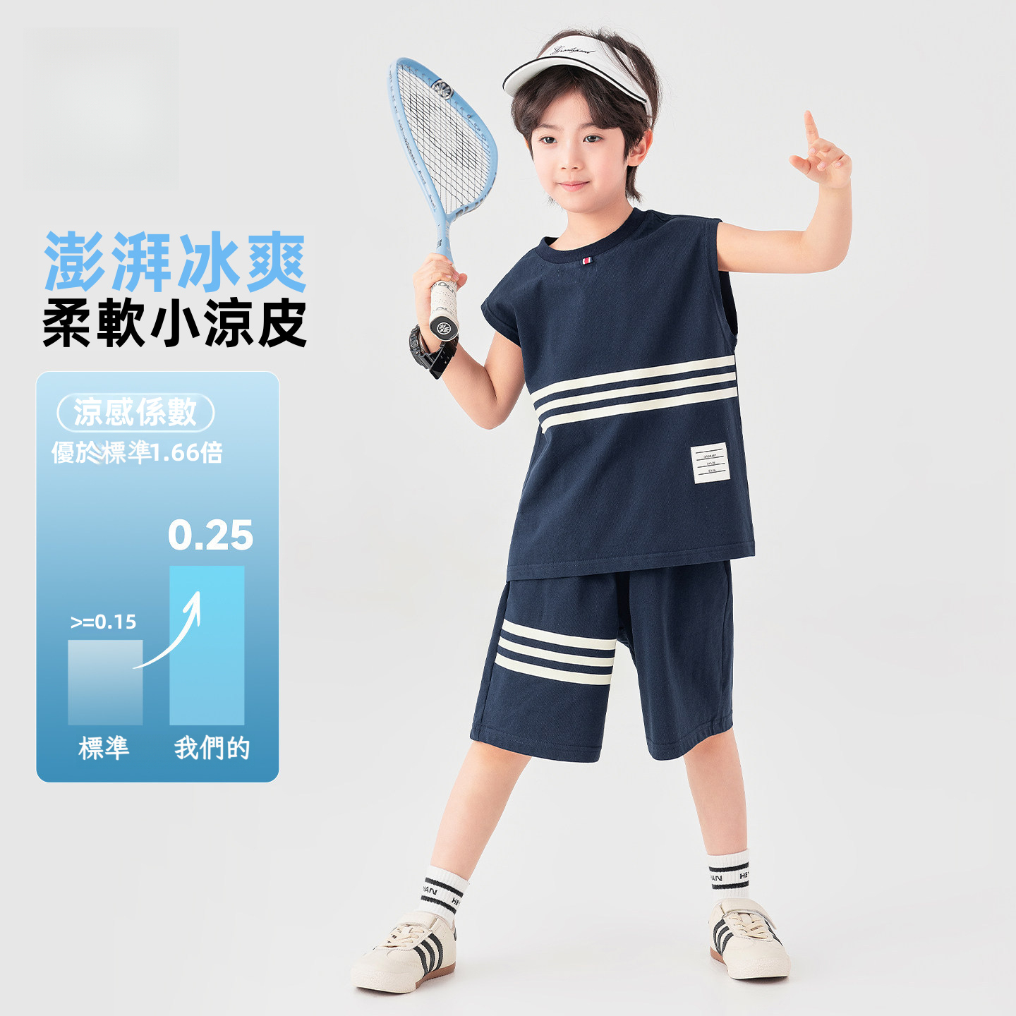 男童夏季條紋背心短褲運動兩件套