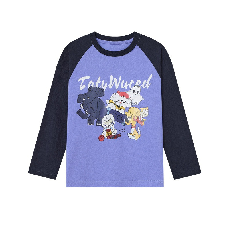 春秋男童動物燙書插肩袖長袖T恤