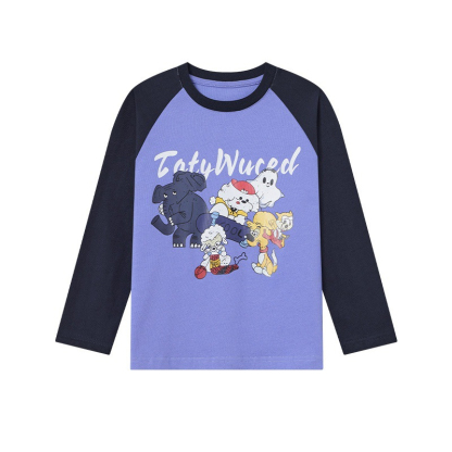 春秋男童動物燙書插肩袖長袖T恤