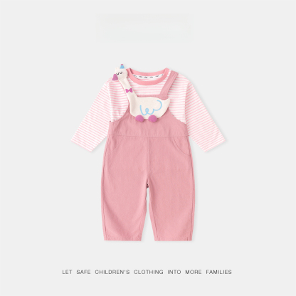 兒童秋季卡通長袖T恤背帶褲套裝