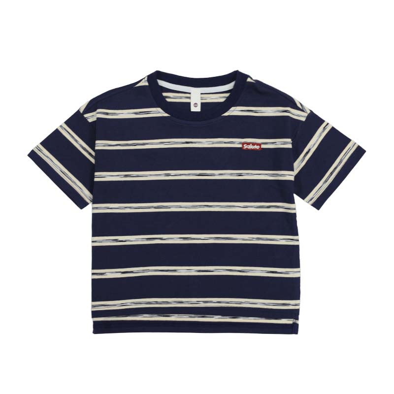 中大童寬鬆純棉撞色條紋t恤