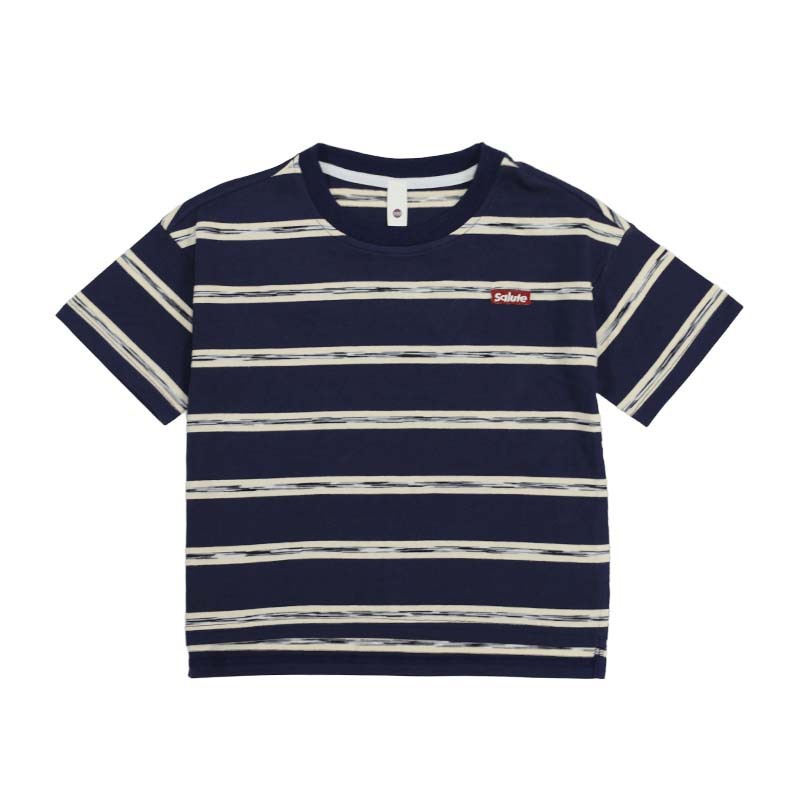 中大童寬鬆純棉撞色條紋t恤