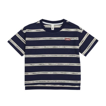 中大童寬鬆純棉撞色條紋t恤