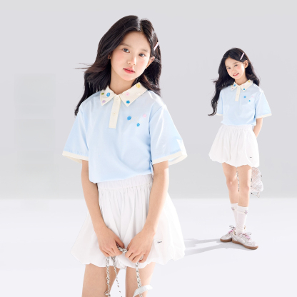 女童夏裝學院風polo衫短袖T恤上衣