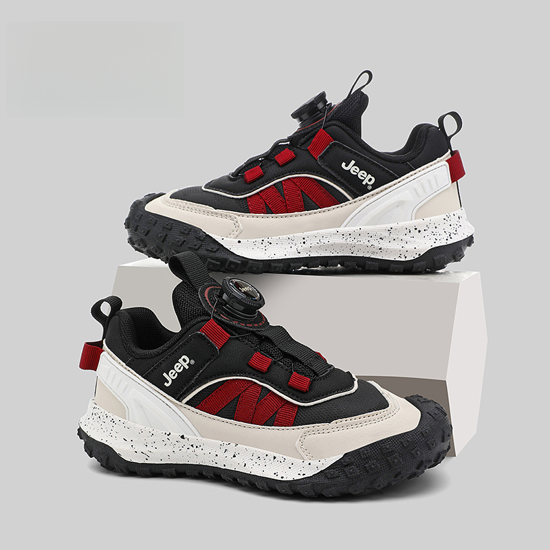 兒童春秋紐扣防滑登山跑步鞋