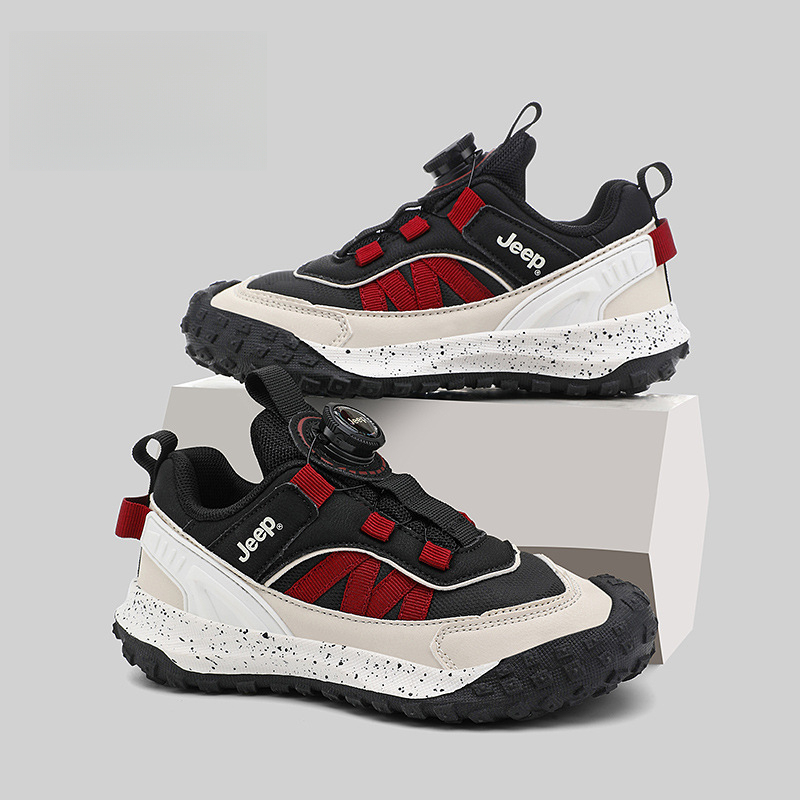 兒童春秋紐扣防滑登山跑步鞋